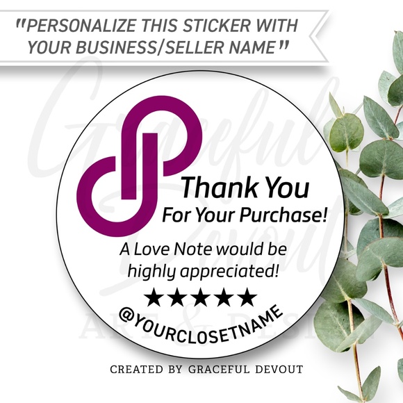 Graceful Devout Other - Poshmark -Thank You Round Sticker- 2" (inches) (48ct.) [GD38-48]
